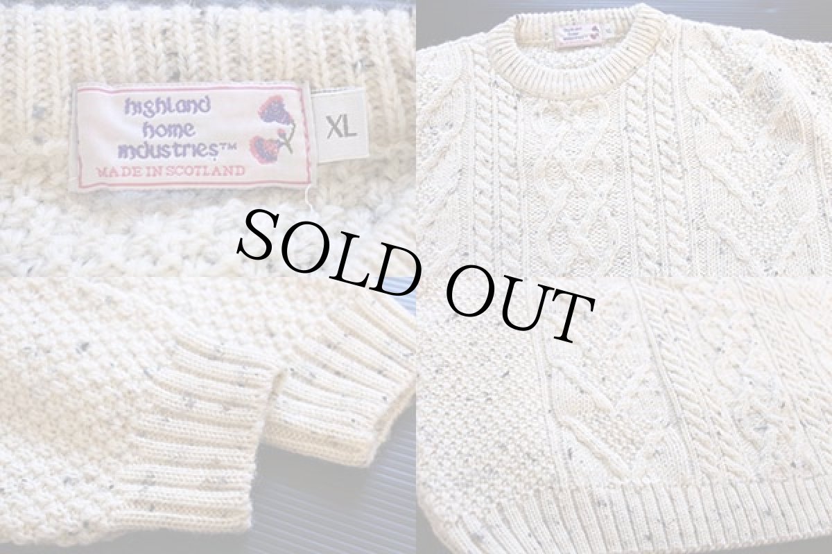 画像3: スコットランド製 highland home ケーブル編み ネップ入り ウールニット セーター ナチュラル XL★フィッシャーマン (3)