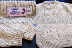 画像3: スコットランド製 highland home ケーブル編み ネップ入り ウールニット セーター ナチュラル XL★フィッシャーマン (3)