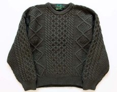 画像1: McKENNAS ケーブル編み ウールニット セーター 緑 L★フィッシャーマン (1)