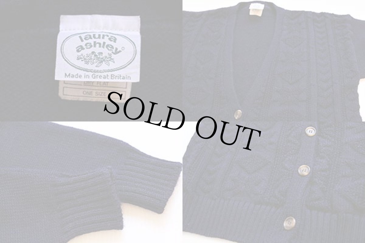 画像3: 英国製 laura ashleyローラアシュレイ ウールニット カーディガン 紺 (3)