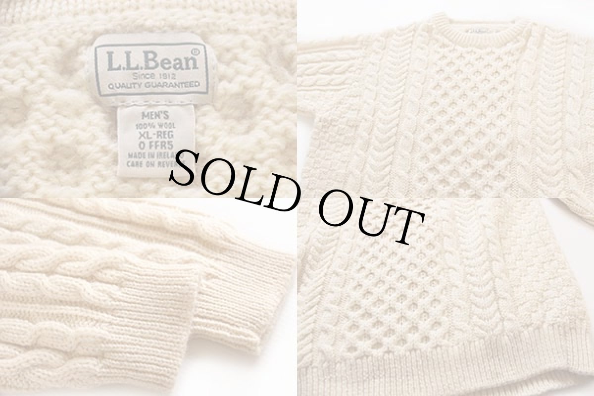 画像3: アイルランド製 L.L.Bean ケーブル編み ウールニット セーター ナチュラル XL★フィッシャーマン (3)