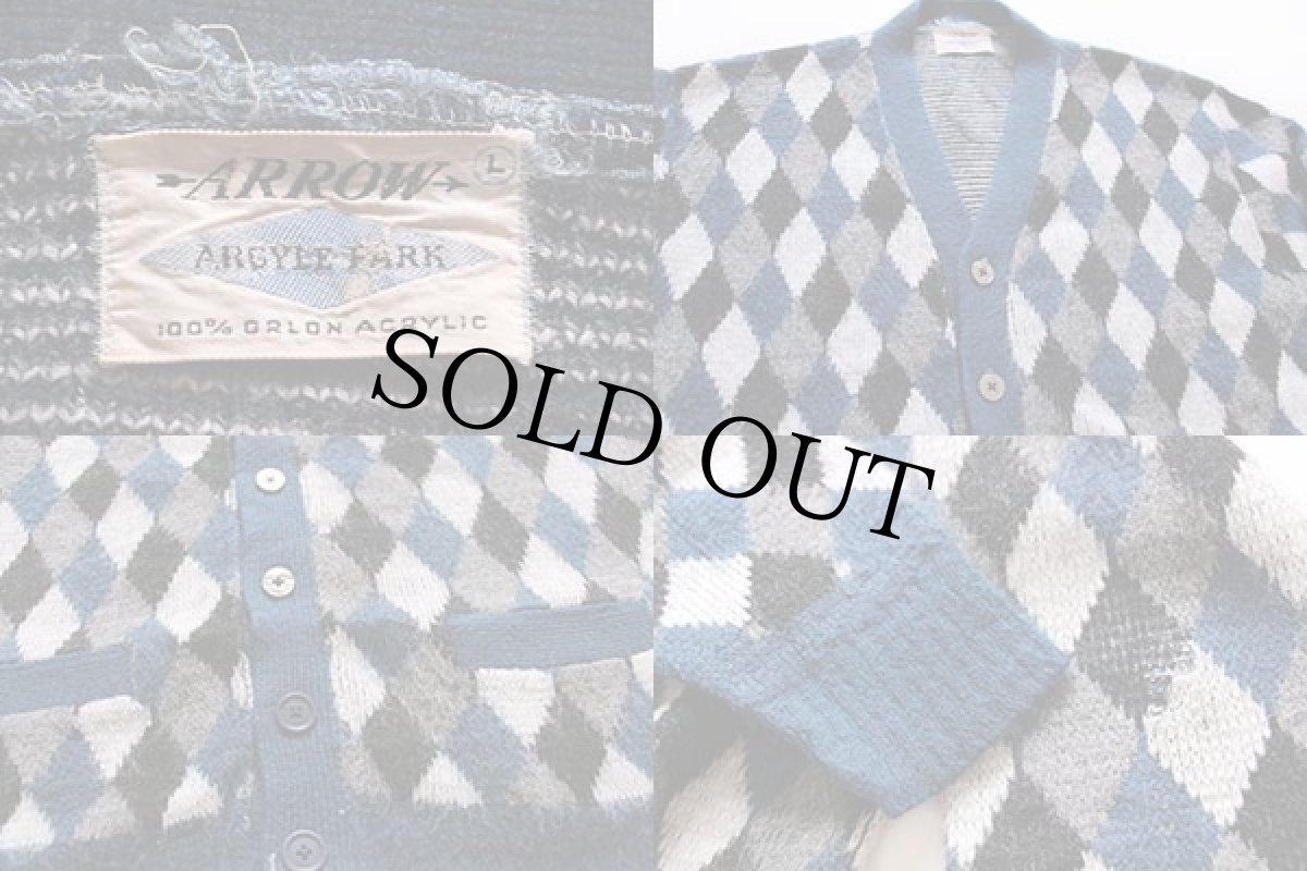 画像3: 60s ARROW アーガイル柄 ニットカーディガン L★ダイヤ柄 (3)