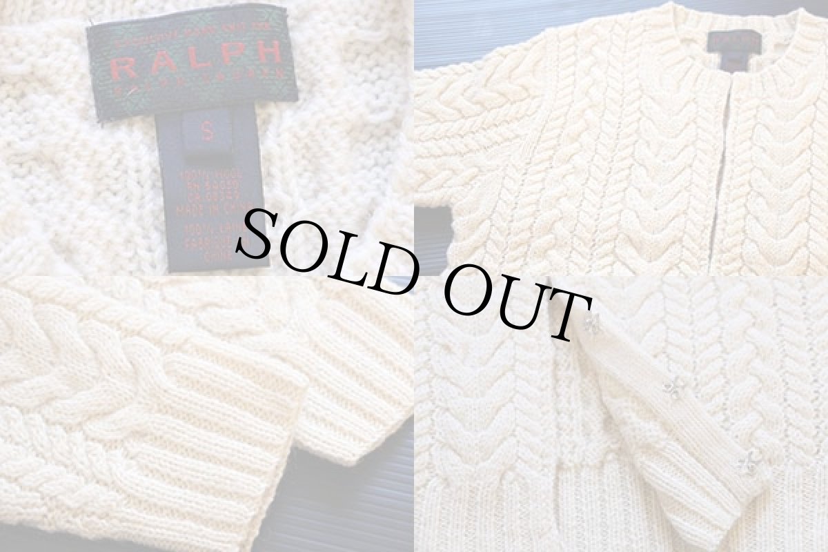 画像3: 00s RALPH ラルフローレン ケーブル編み ウール ハンドニット カーディガン ナチュラル S (3)