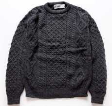 画像1: アイルランド製 aran crafts ケーブル編み ウールニット セーター チャコール M (1)