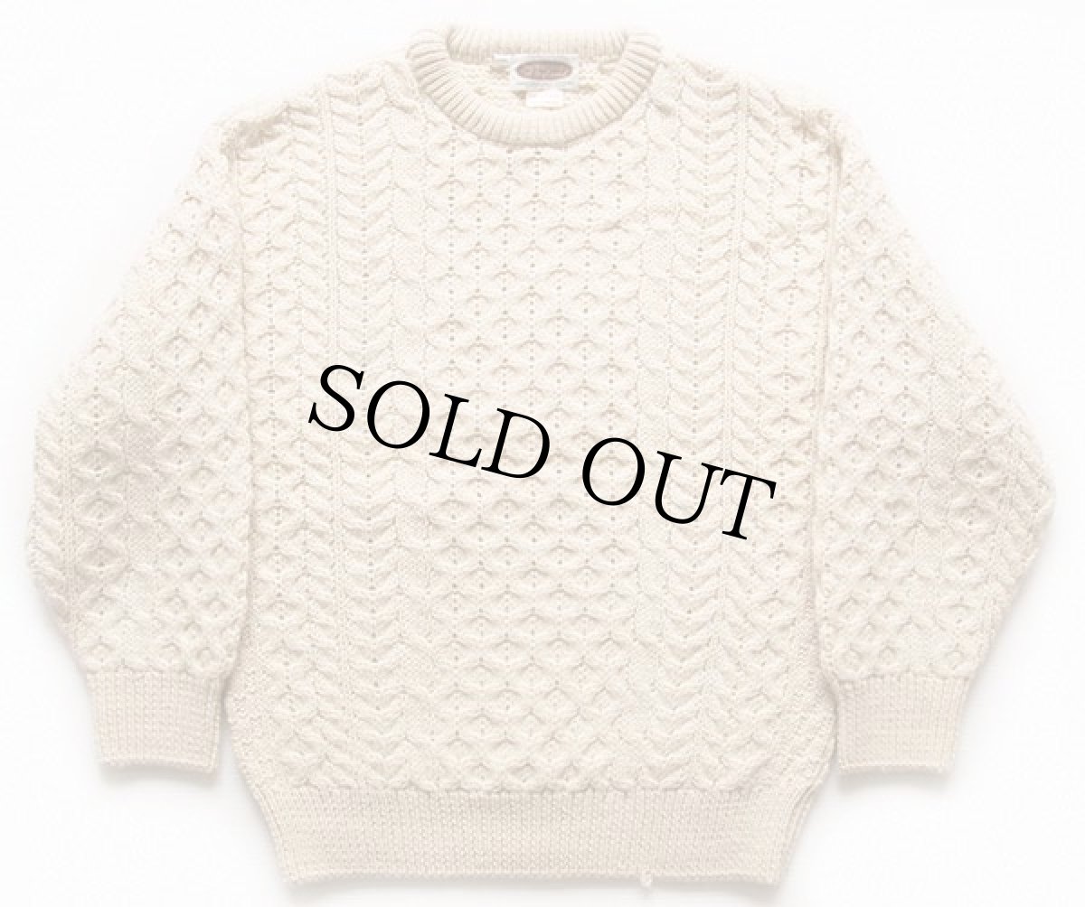 画像1: アイルランド製 Sweaters of Ireland ケーブル編み ウールニット セーター ナチュラル S★フィッシャーマン (1)