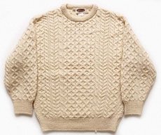 画像1: アイルランド製 Sweaters of Ireland ケーブル編み ウールニット セーター ナチュラル S (1)