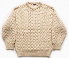 画像1: アイルランド製 Sweaters of Ireland ケーブル編み ウールニット セーター ナチュラル S★フィッシャーマン (1)