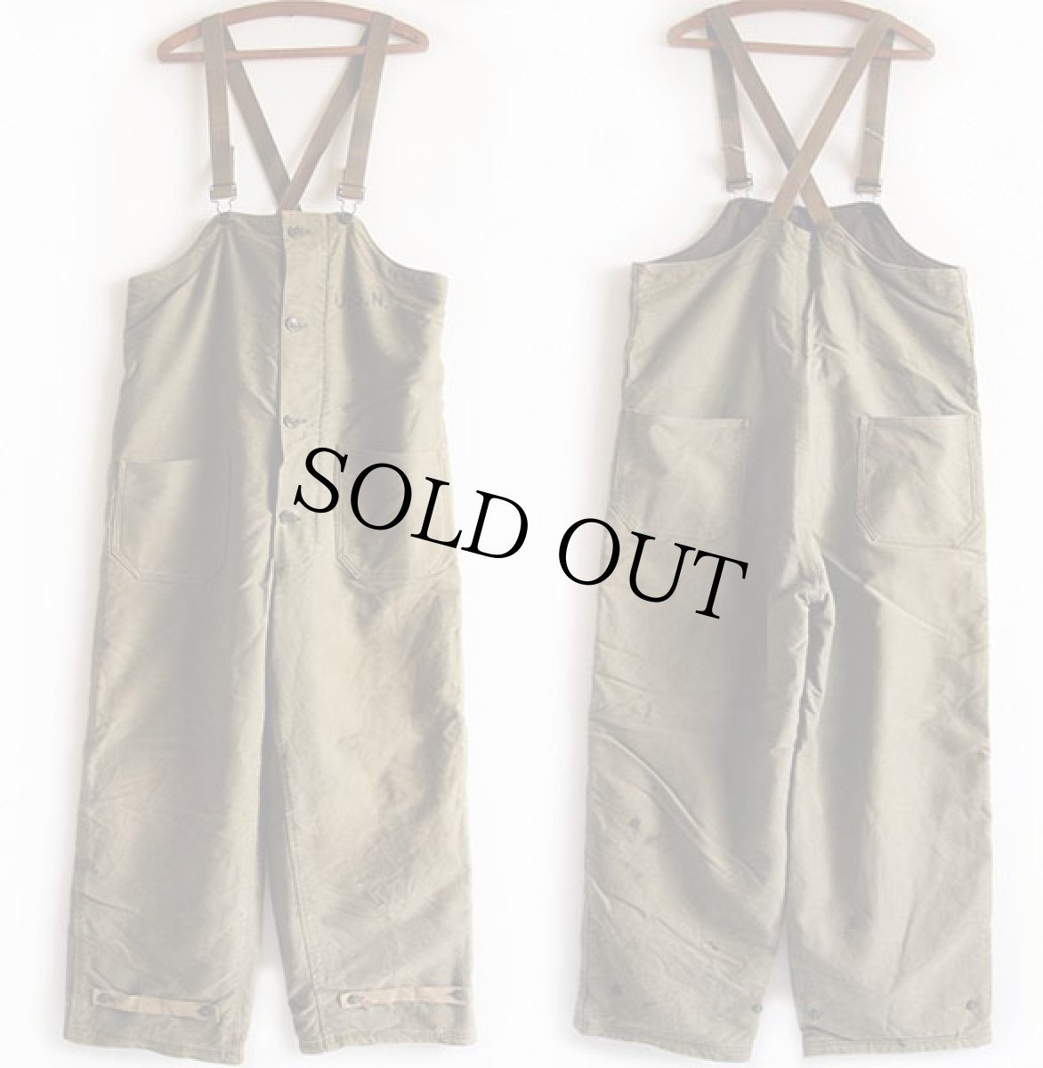 画像2: 40s 米軍 U.S.NAVY N-1 デッキパンツ オリーブドラブ M★オーバーオール (2)