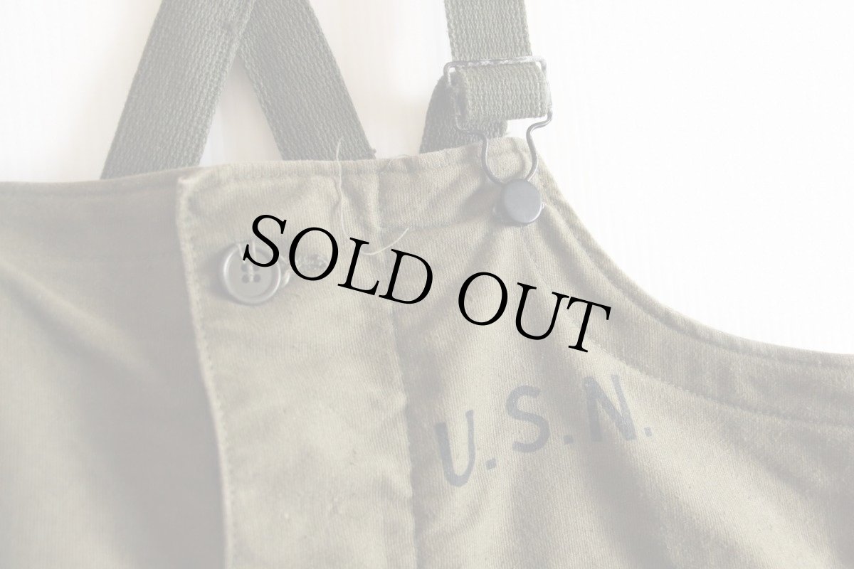 画像4: 40s 米軍 U.S.NAVY N-1 ステンシル デッキパンツ オリーブドラブ M★オーバーオール (4)