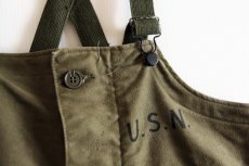 画像4: 40s 米軍 U.S.NAVY N-1 ステンシル デッキパンツ オリーブドラブ M★オーバーオール (4)