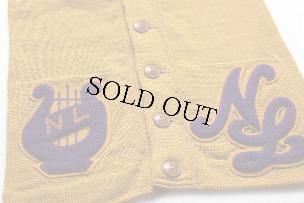 画像5: 40s LINCOLN パッチ付き ウールニット レタードカーディガン マスタード (5)