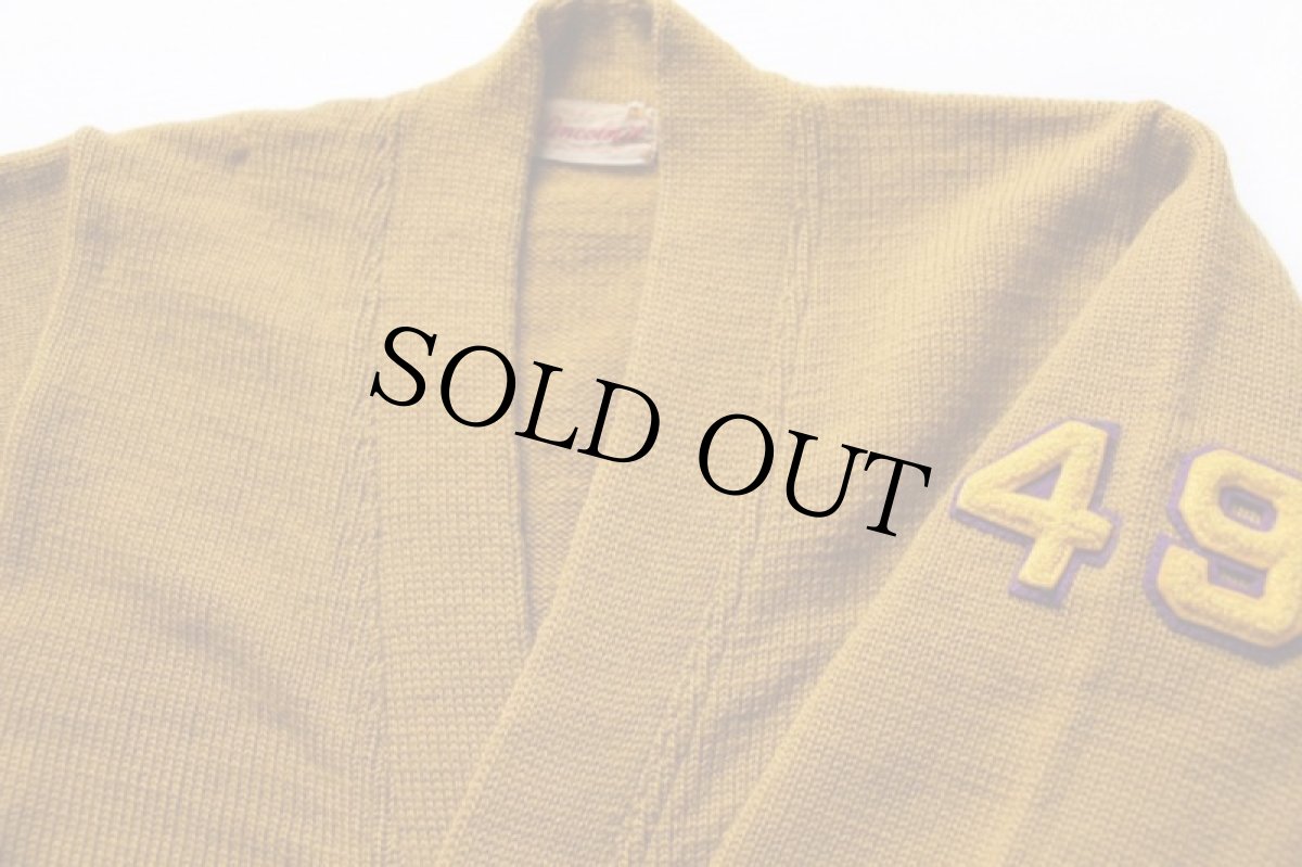 画像3: 40s LINCOLN パッチ付き ウールニット レタードカーディガン マスタード (3)