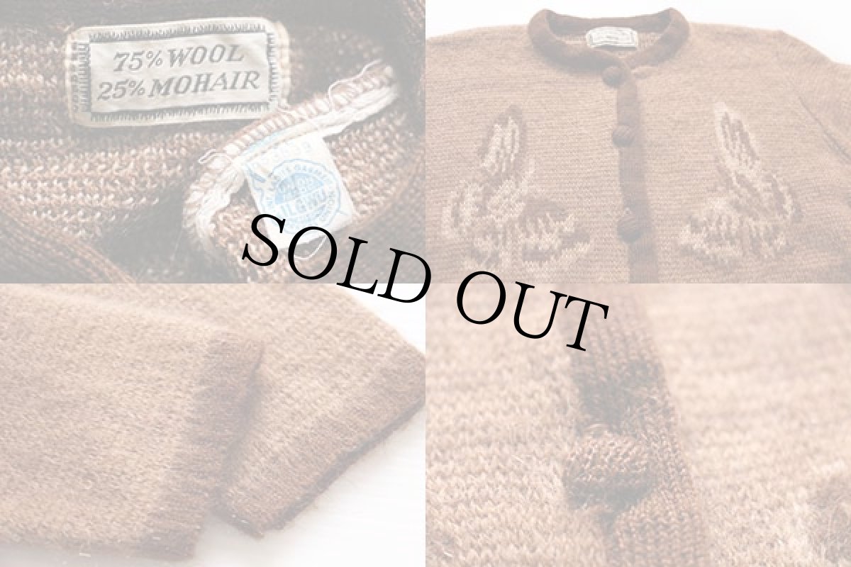 画像3: 60s バタフライ柄 モヘヤ ニット カーディガン 茶 (3)