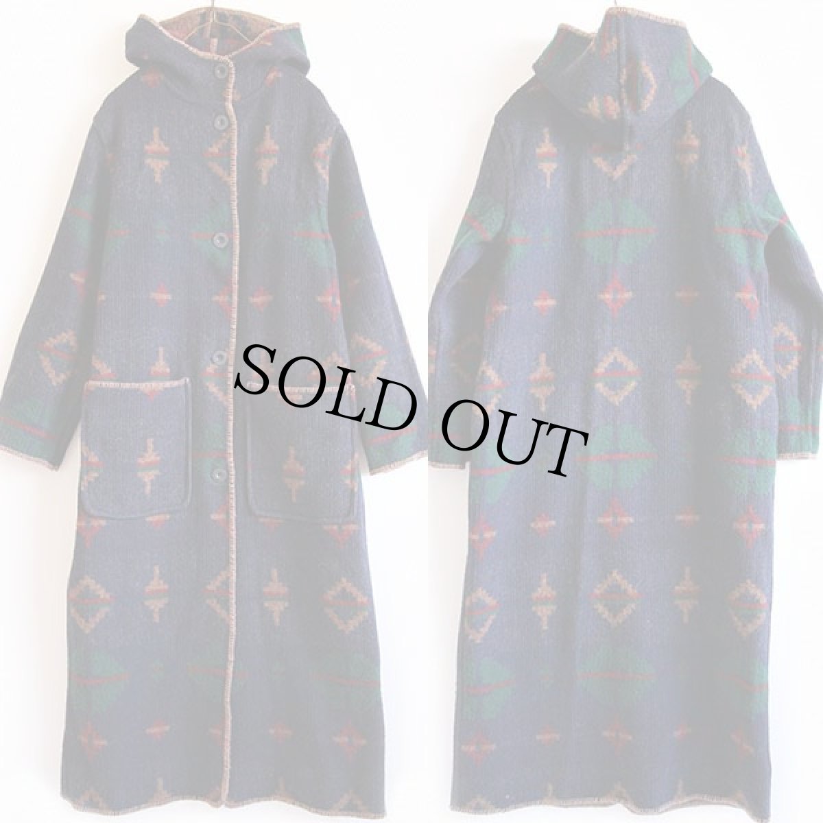 画像3: Woolrichウールリッチ ネイティブ柄 リバーシブル ロング ウール ブランケット コート W-S (3)