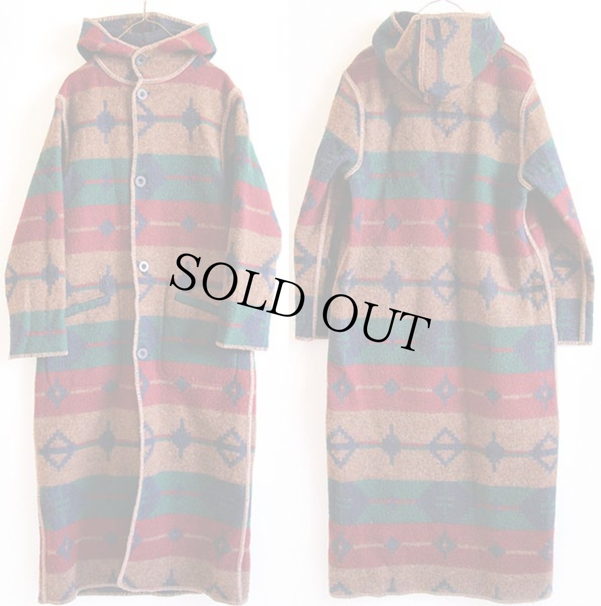 画像2: Woolrichウールリッチ ネイティブ柄 リバーシブル ロング ウール ブランケット コート W-S (2)