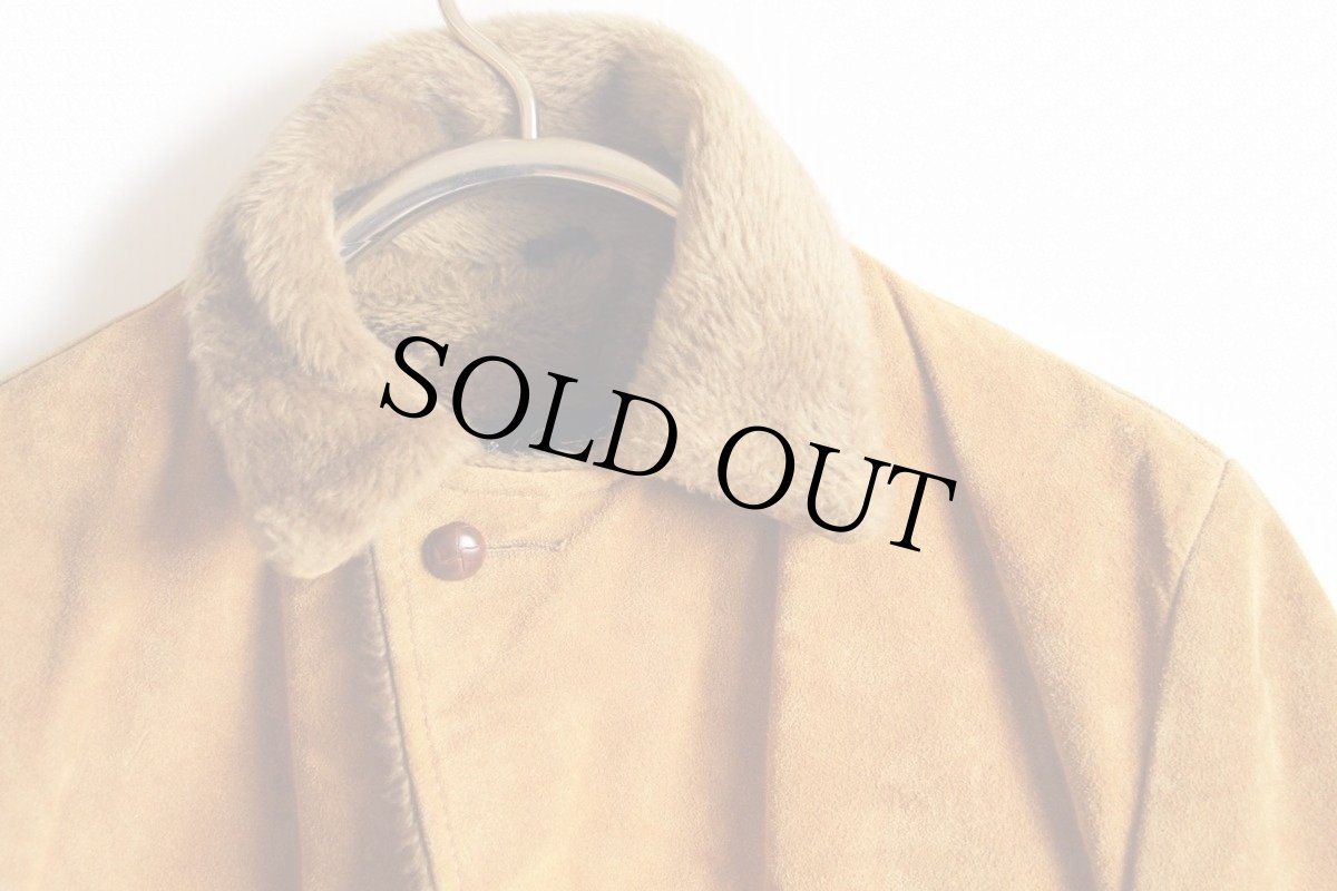 画像3: 70s Sears ボアライナー スエードレザー ランチコート 茶 38R (3)