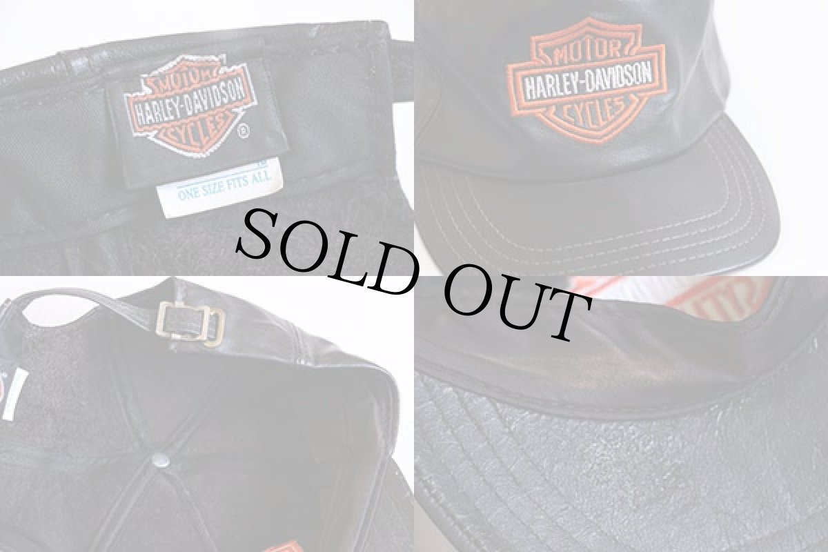 画像3: 80s USA製 HARLEY-DAVIDSONハーレー ダビッドソン ロゴ刺繍 オールレザーキャップ 黒 (3)