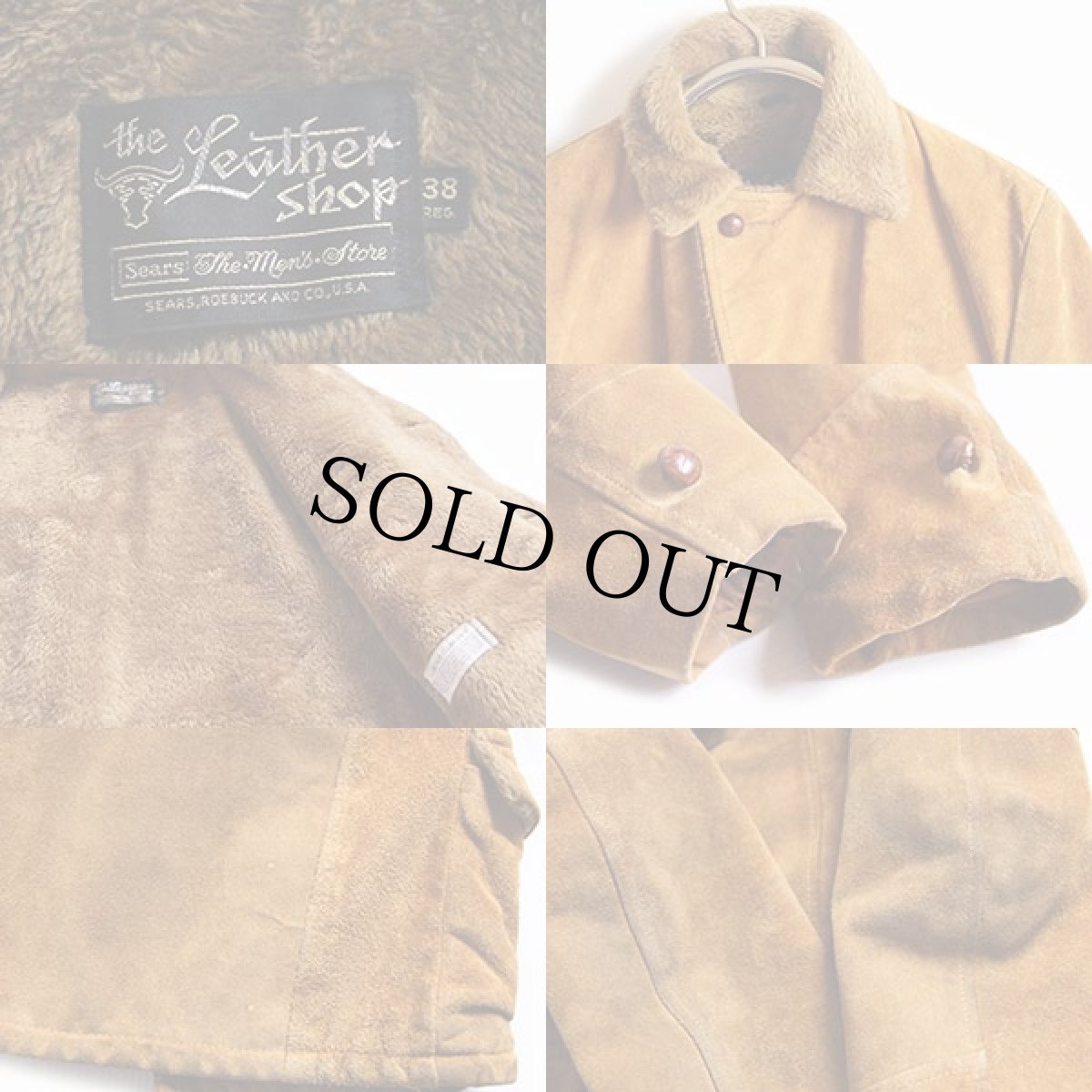 画像4: 70s Sears ボアライナー スエードレザー ランチコート 茶 38R (4)