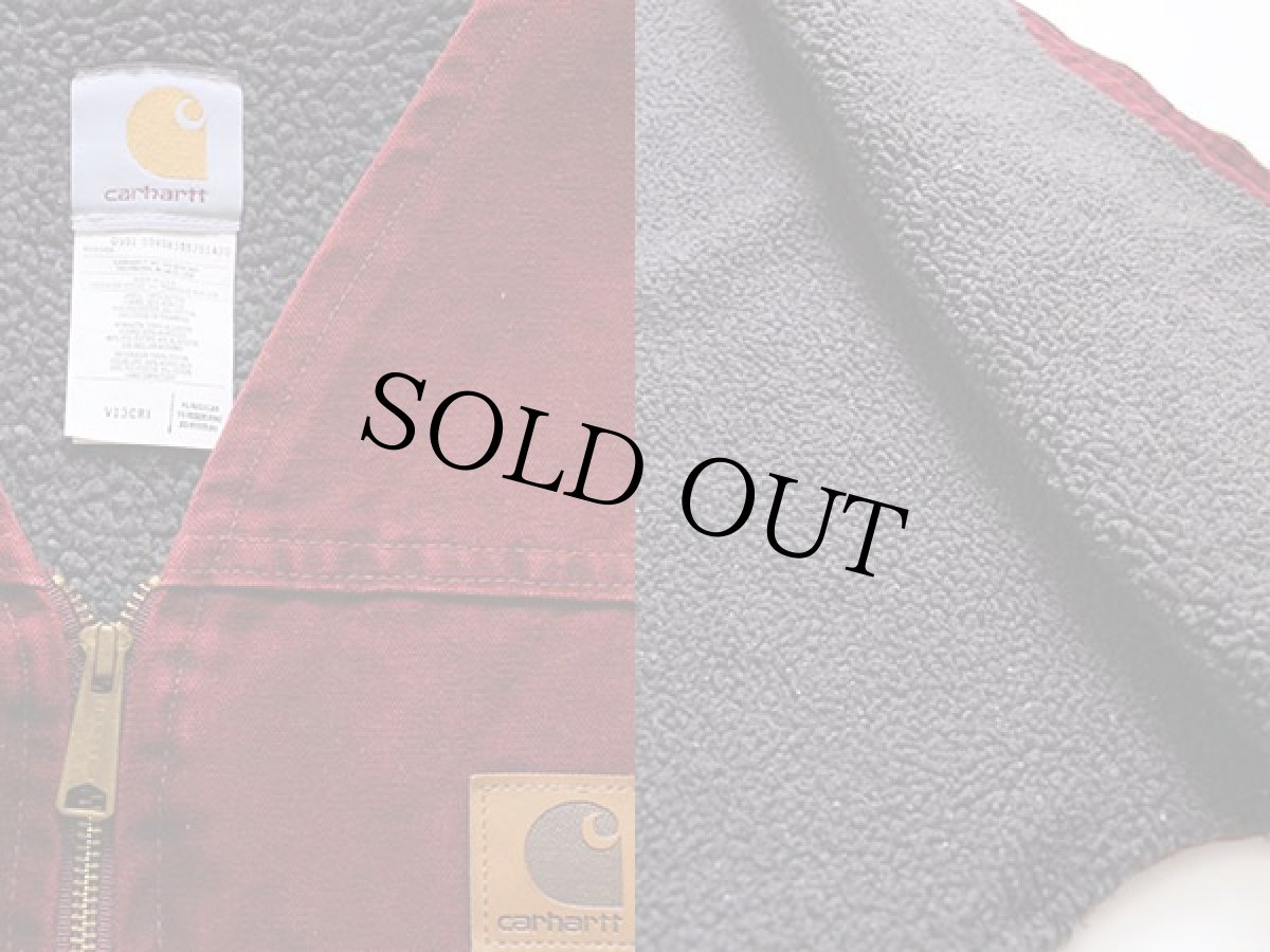 画像3: 90s USA製 carharttカーハート シェルパラインド サンドストーン ダックベスト ワインレッド XL (3)