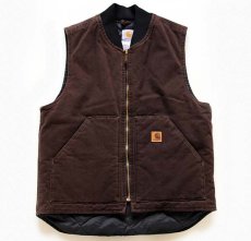 画像1: USA製 carharttカーハート キルティングライナー ダックベスト 焦げ茶 M (1)