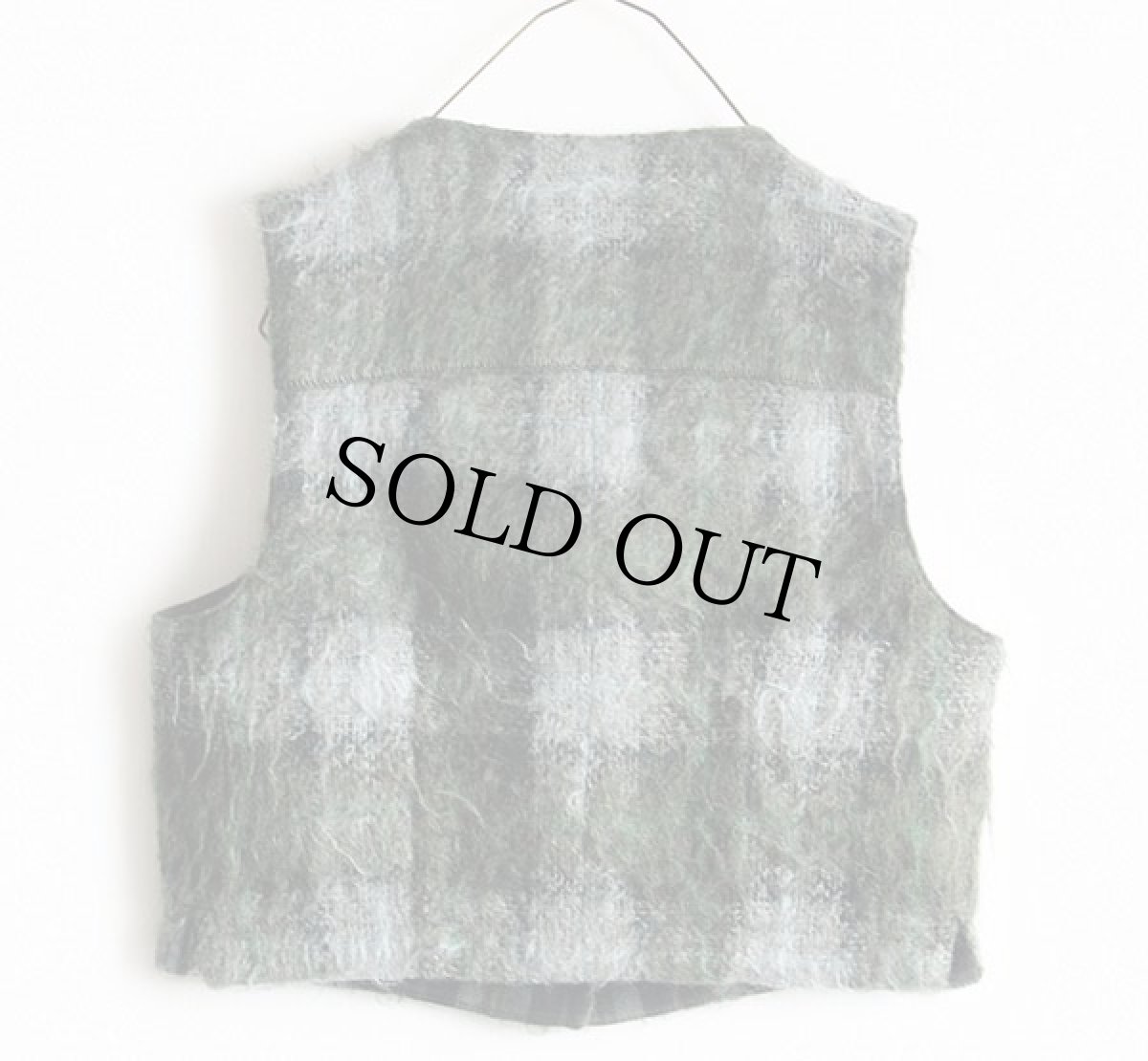 画像2: 90s BANANA REPUBLICバナナリパブリック チェック ショート丈 モヘヤ ウール ニットベスト S (2)