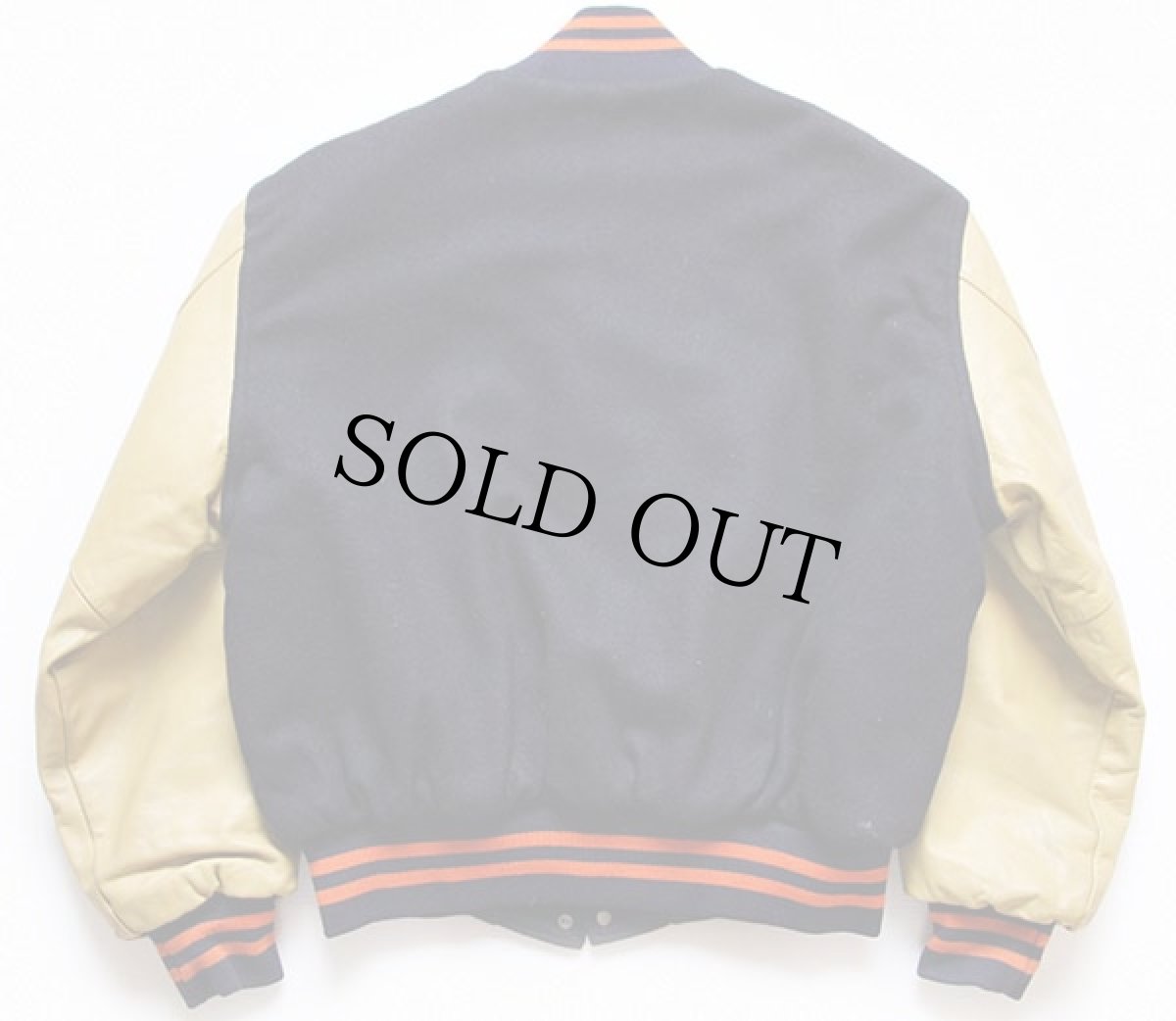 画像2: 80s USA製 HAYDEN'S メルトン ウール 袖革スタジャン 紺 XL (2)