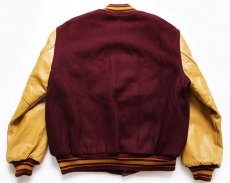 画像2: 80s TROPHY JACKETS メルトン ウール 袖革スタジャン バーガンディ M (2)