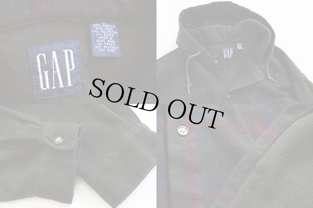 画像3: 90s GAPギャップ チェック切り替え ウール混 シャツパーカー L (3)