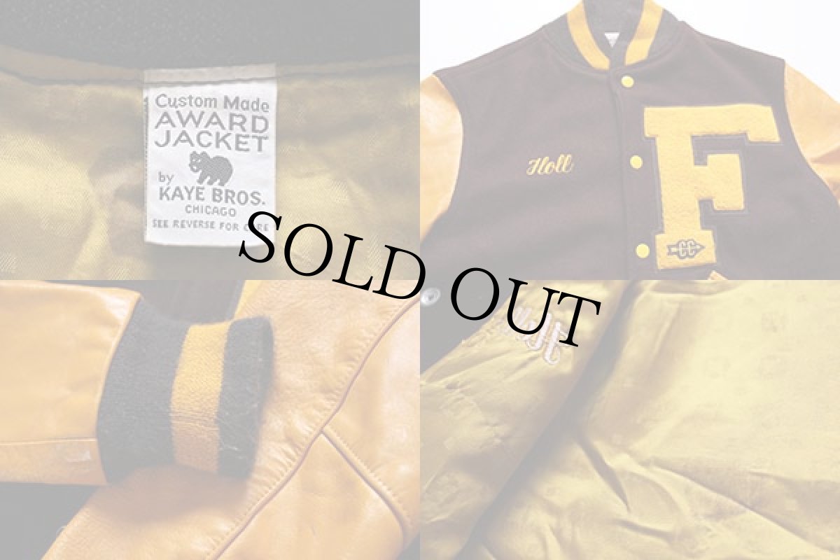 画像3: 70s KAYE BROS パッチ付き メルトン ウール 袖革スタジャン 茶 (3)