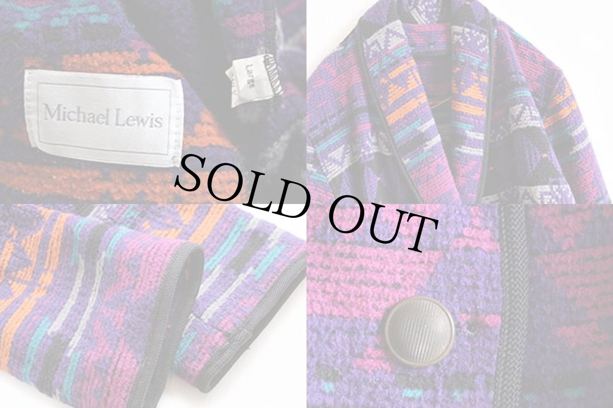 画像3: 80s Michael Lewis ネイティブ柄 ショールカラー ウール ラグジャケット (3)