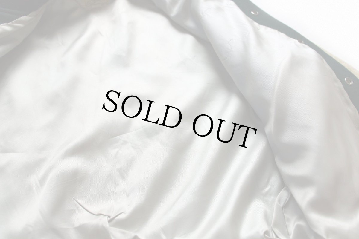 画像6: 50s Whiting メルトン ウール 袖革スタジャン 緑×アイボリー 40 (6)