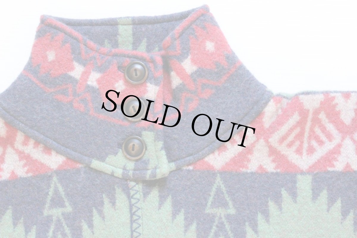 画像3: 未使用★LAUREN ラルフローレン ネイティブ柄 ウール ブランケット ポンチョ S/M (3)