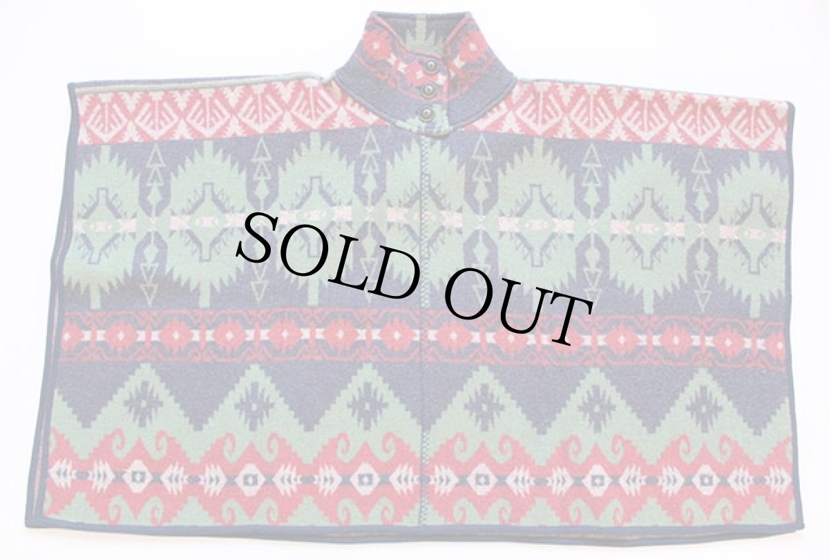 画像5: 未使用★LAUREN ラルフローレン ネイティブ柄 ウール ブランケット ポンチョ S/M (5)