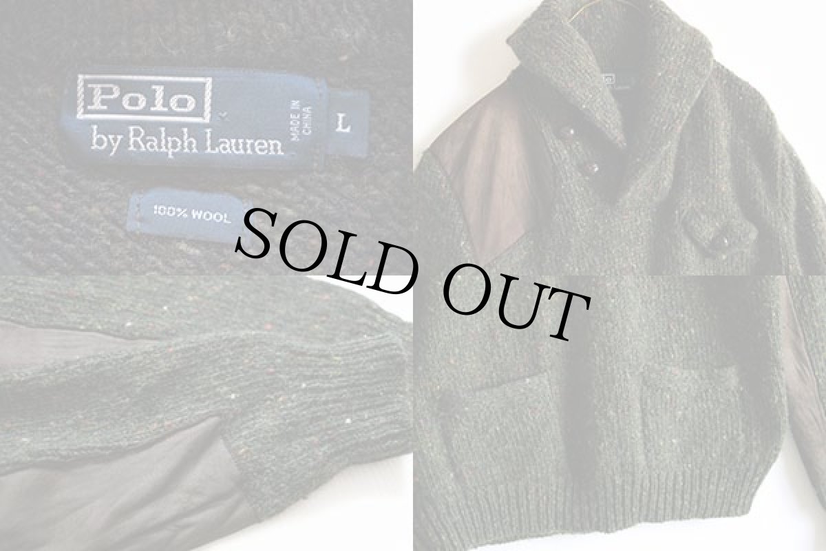 画像3: ポロ ラルフローレン ショールカラー ガンパッチ&エルボーパッチ付き ネップ入り ウールニット セーター L (3)