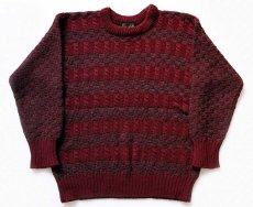 画像1: アイルランド製 inis meainイニシュマン ブロック編み×ケーブル編み 切り替え ウール ハンドニット セーター 38★フィッシャーマン (1)