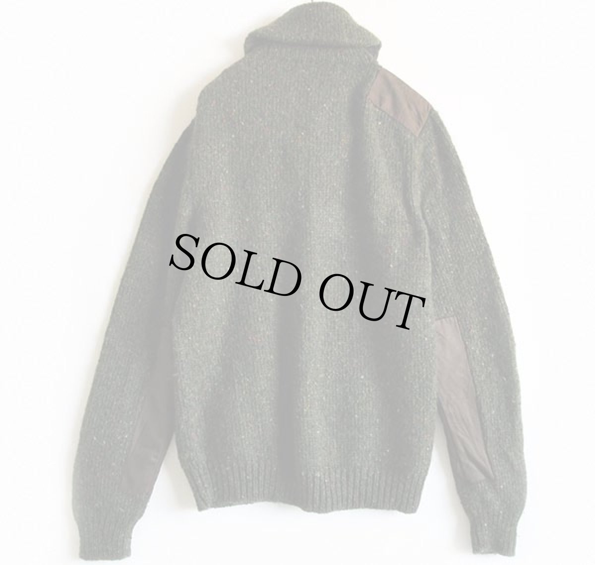 画像2: ポロ ラルフローレン ショールカラー ガンパッチ&エルボーパッチ付き ネップ入り ウールニット セーター L (2)