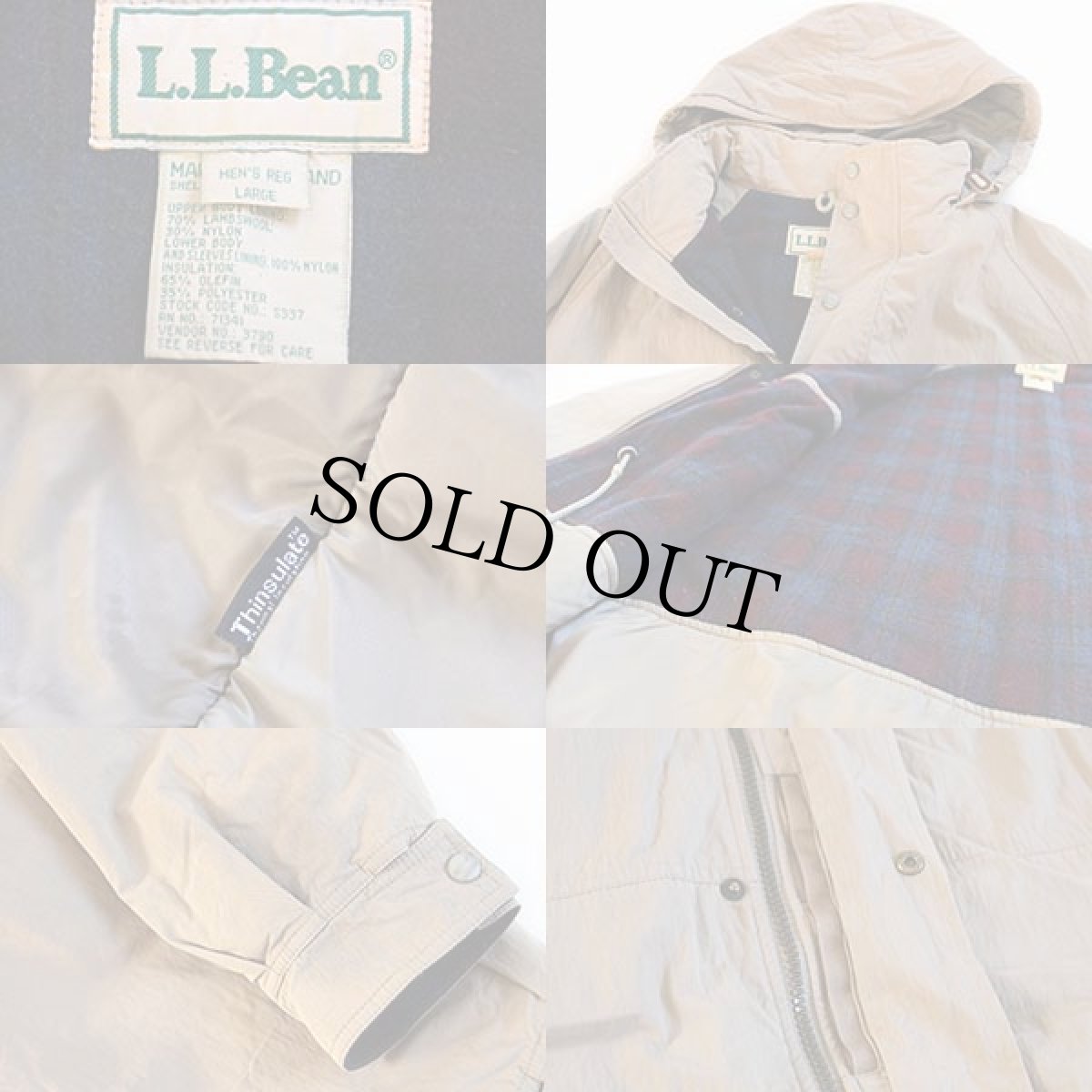 画像3: 90s L.L.Bean Thinsulate 中綿入り チェック ウールライナー ロング ストームコート ベージュ L★マウンテン モンスターパーカー (3)
