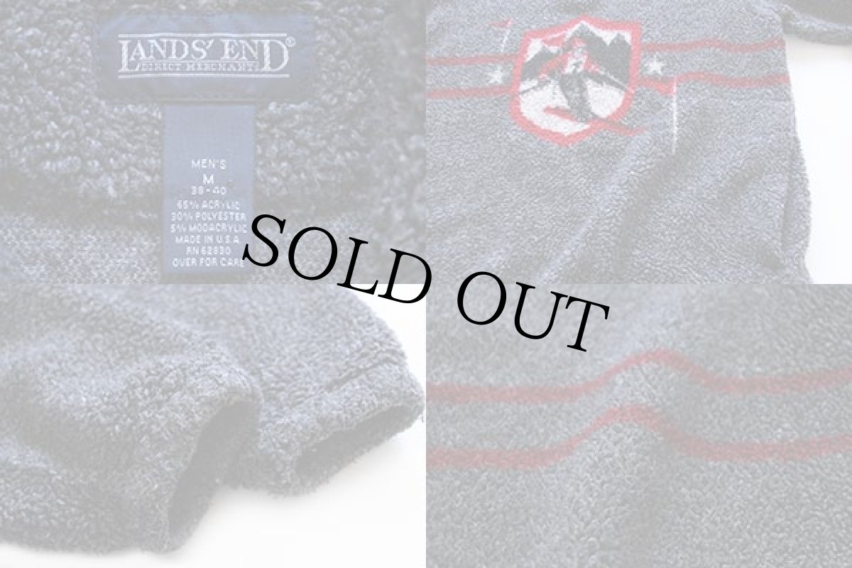 画像3: 90s USA製 LANDS'ENDランズエンド スキー柄 ハイネック プルオーバー パイル フリース M (3)