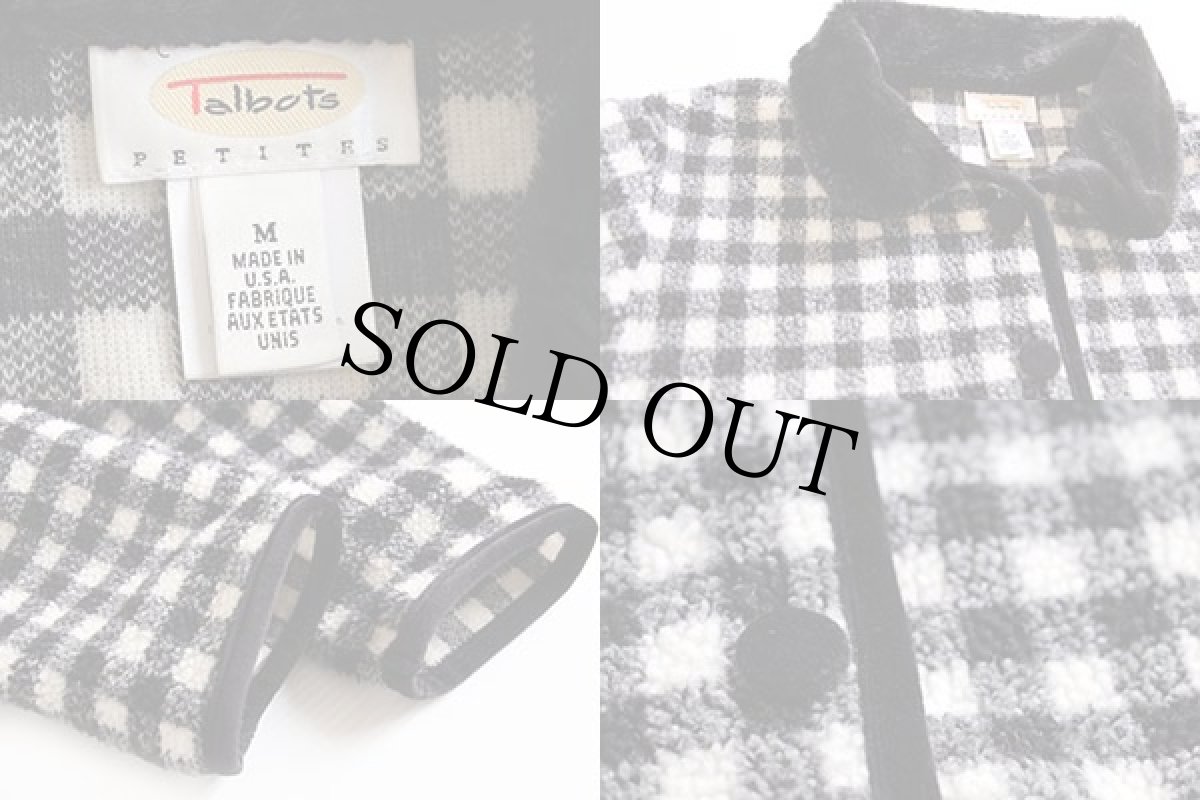 画像3: 90s USA製 Talbots ギンガムチェック パイル フリースジャケット 黒×白 M (3)