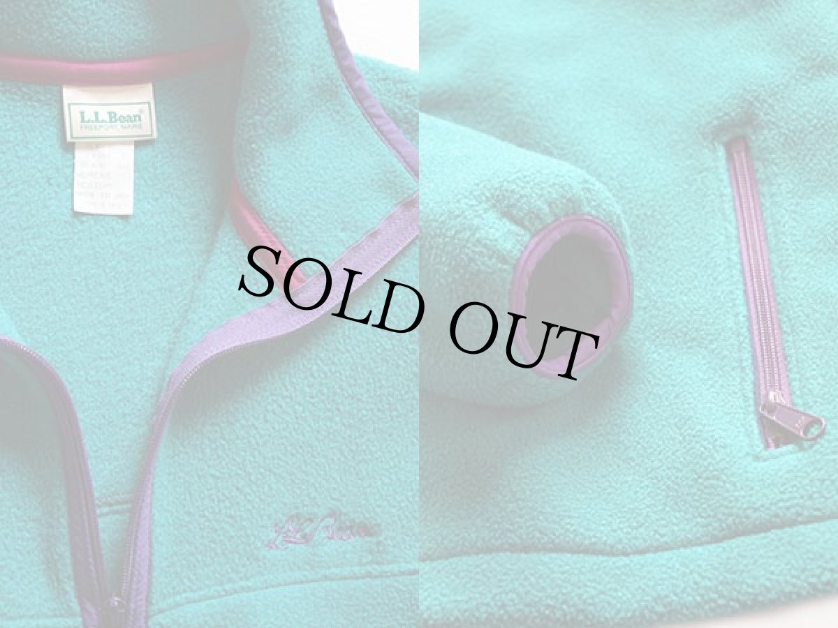 画像3: 90s USA製 L.L.Bean 筆記体ロゴ刺繍 フリースジャケット エメラルドグリーン W-M (3)