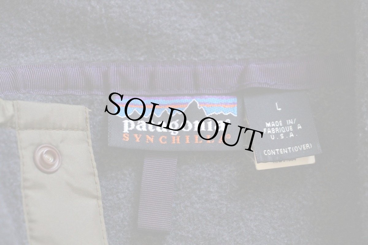 画像4: 90s USA製 patagoniaパタゴニア シンチラ フリース スナップT チャコール×オリーブ L (4)