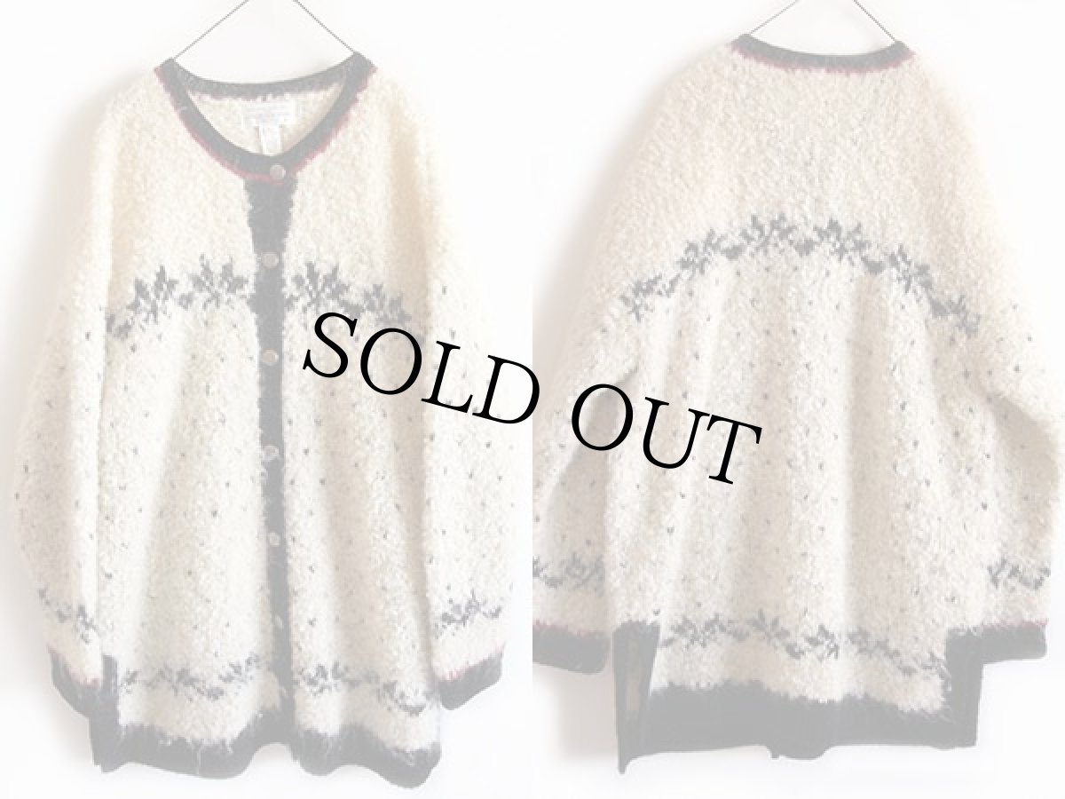 画像2: JONES NEW YORK ノルディック柄 ロング モヘヤ パイル ハンドニット カーディガン (2)