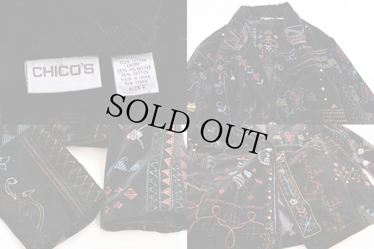 画像3: CHICO'S 刺繍&スタッズ 総柄 ベロアジャケット 黒 2 (3)