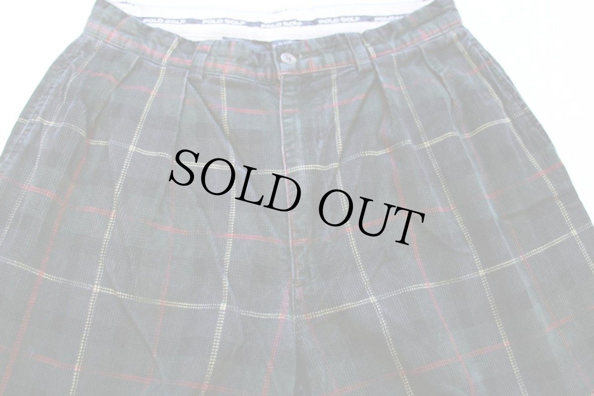 画像2: 90s POLO GOLF ラルフローレン ツータック タータンチェック コーデュロイパンツ 32×32 (2)