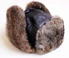 画像2: MAD BOMBER ラビットファー レザー フライトキャップ 焦げ茶 XL (2)