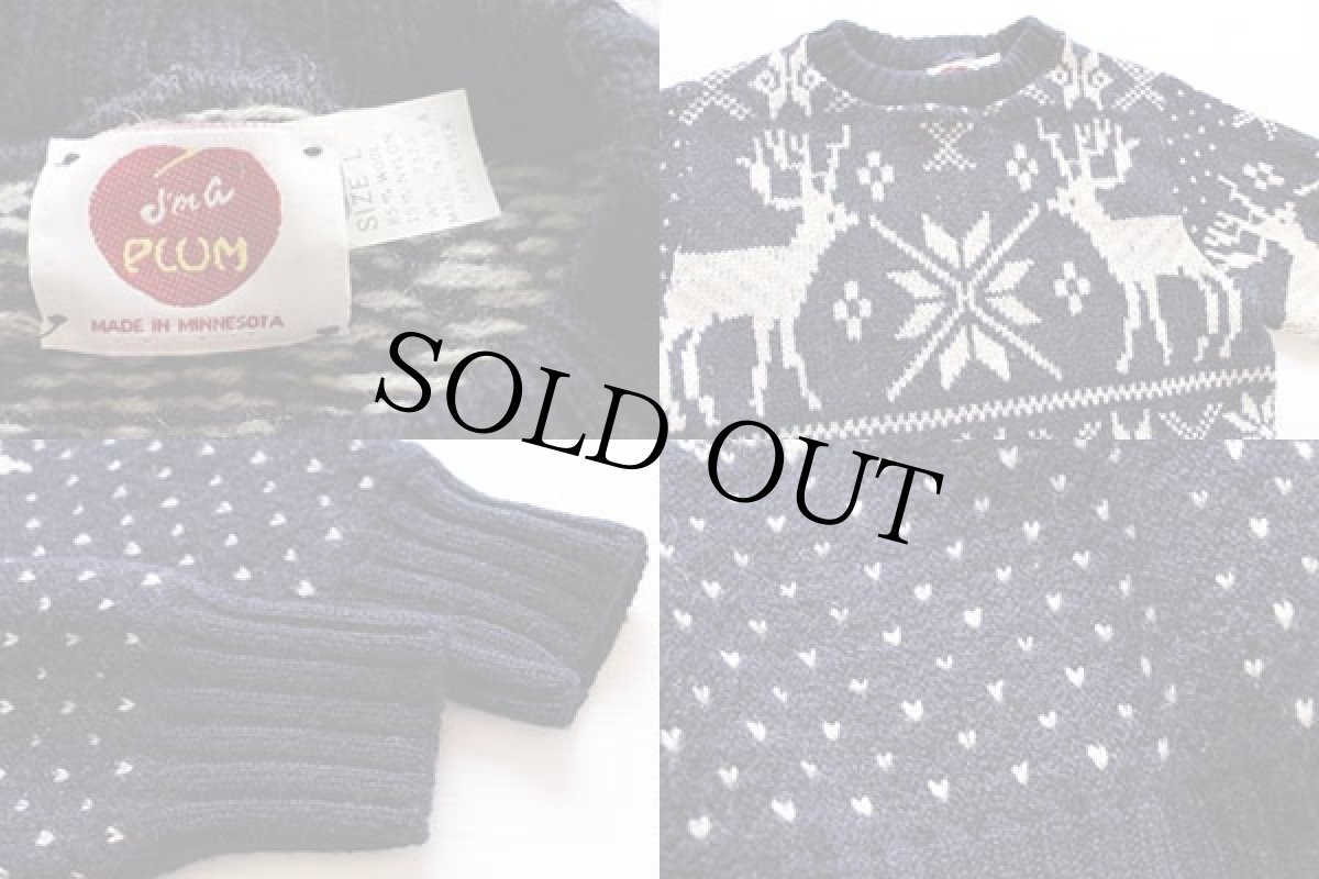 画像3: 90s USA製 PLUM 鹿柄 ノルディック柄 ウールニット セーター L (3)