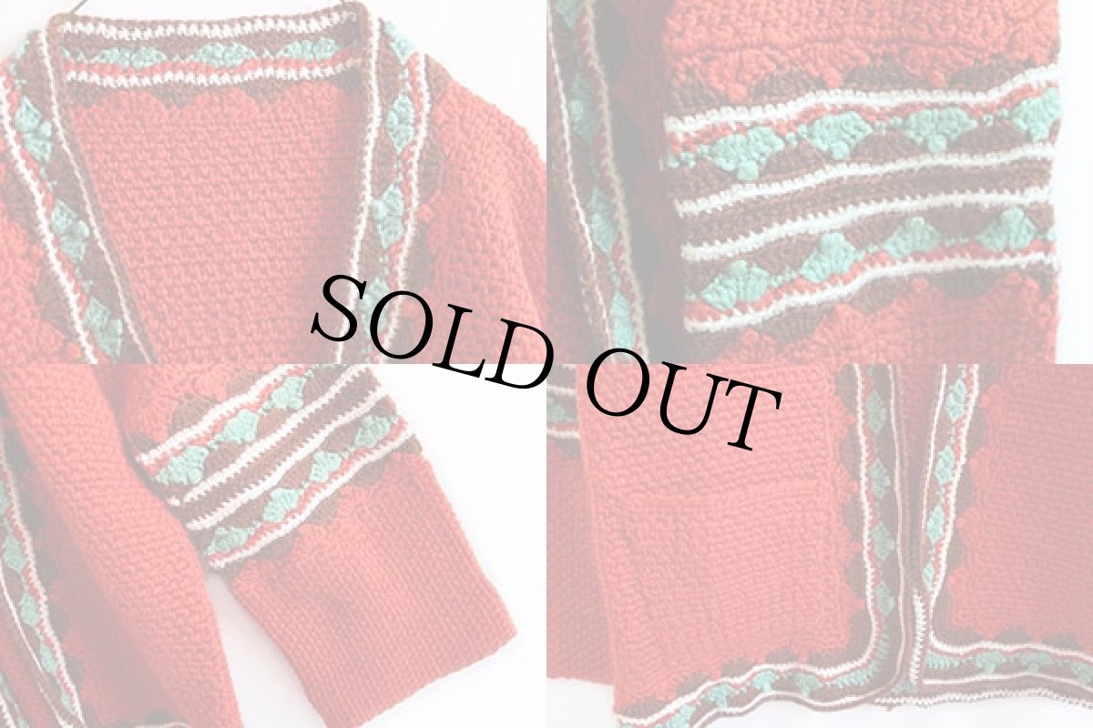 画像3: ハンドメイド フォークロア ニットカーディガン オレンジ (3)