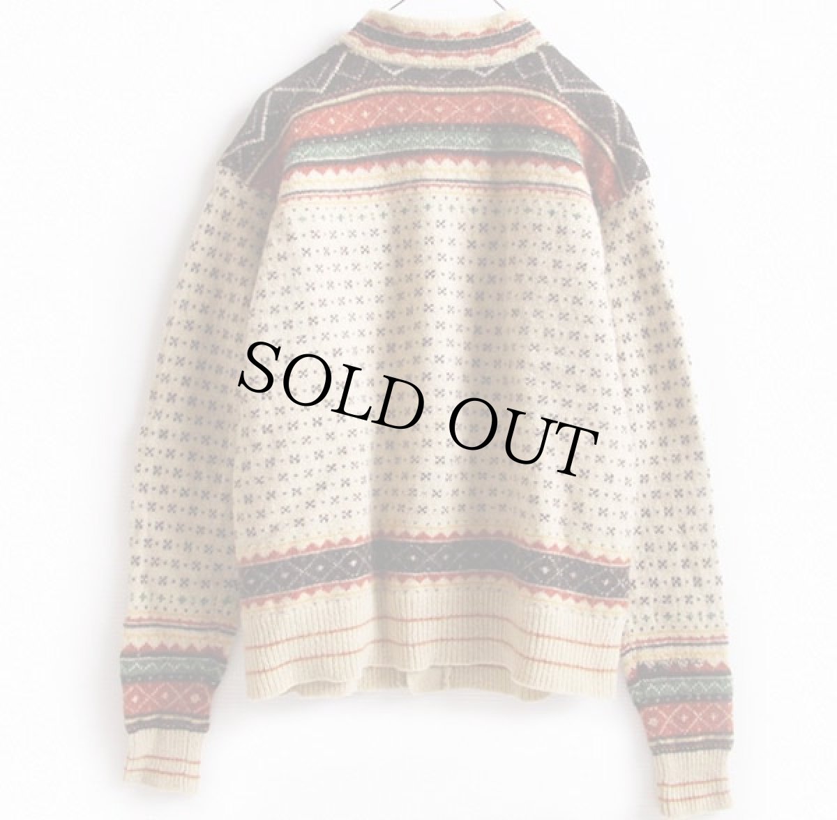 画像2: ポロ ラルフローレン フェアアイル柄 コンチョボタン ウールニット カーディガン L (2)