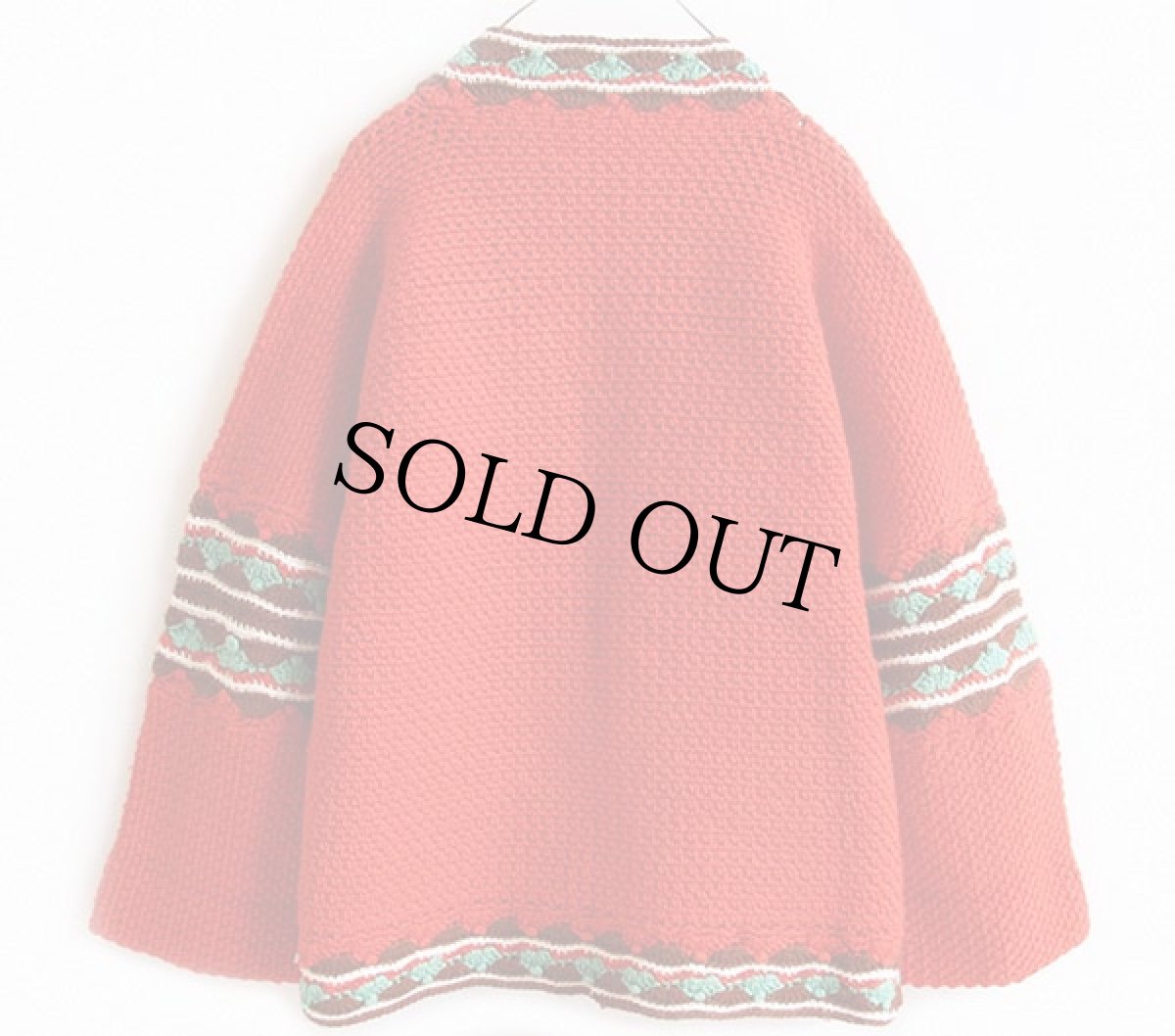 画像2: ハンドメイド フォークロア ニットカーディガン オレンジ (2)