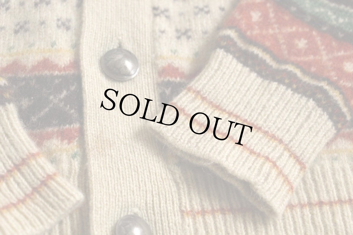 画像5: ポロ ラルフローレン フェアアイル柄 コンチョボタン ウールニット カーディガン L (5)